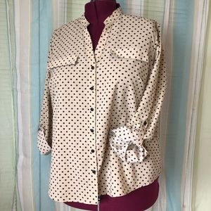 Tan polka dot, long sleeve blouse, sz 3X!